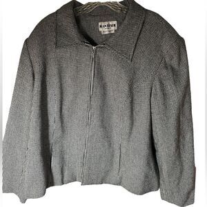 Vintage Joan Leslie Black wool blend Houndstooth Zip Front Jacket Size 18W